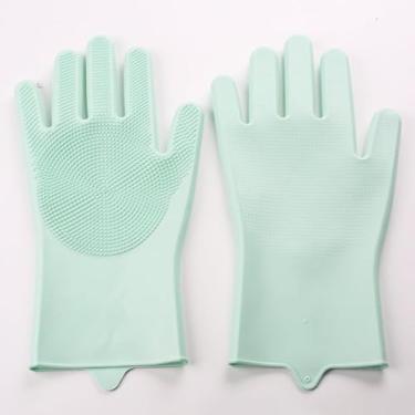 Imagem de Luvas de silicone para lavar louça para cozinha: Luvas de silicone para esfregar com cerdas macias, reutilizáveis e antiderrapantes (verde)