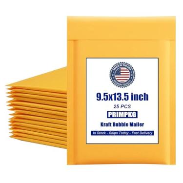 Imagem de PRIMPKG Envelope bolha Kraft 24 x 36,8 cm, envelope acolchoado amarelo, envelope bolha acolchoado à prova d'água corporativo para envio, envio postal, embalagem. Tamanho utilizável 24 x 34 cm (25