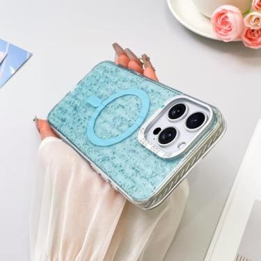 Imagem de SAKULLO Capa para iPhone 16 Pro Max transparente com glitter, capa magnética brilhante compatível com Magsafe, transparente, à prova de choque, proteção resistente para meninas e mulheres de 6,9