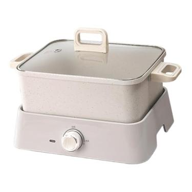 Imagem de IEUDNS Panela Elétrica Retangular de 1150W com Tampa Transparente, Ideal para Shabu Shabu, Cozinhar no Vapor, Churrasco e Grelhar.