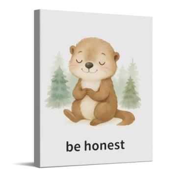 Imagem de Be Honest Otter Impressão de arte com citações inspiradoras, arte de parede em tela de berçário de safári, decoração de parede de animal bebê para quarto de bebê, presentes para bebês meninos e