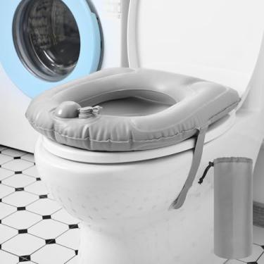 Imagem de Gilprop Almofada de assento de vaso sanitário inflável elevada com ventosa e bolsa de armazenamento, almofada portátil de cabeceira para idosos e cirurgias e uso em viagens, elevação de assento de