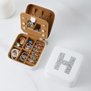 Imagem de Estojo organizador de joias de viagem pequeno para mulheres, caixa de joias, colar, brincos, viagem, essencial, letra A-Z, coisas modernas, presentes de aniversário e Natal personalizados para irmã