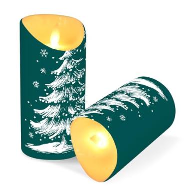 Imagem de Blueangle Pacote com 2 velas verdes de árvore de Natal sem chamas com controle remoto e temporizador, velas LED cintilantes (7,6 cm x 9,9 cm) para decoração de casa, casamento, acampamento (983)