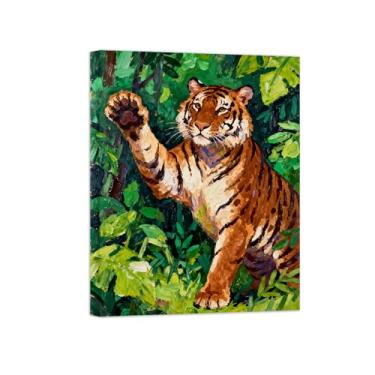 Imagem de Animais Pintura Arte Parede - Tigre na Floresta - Impressões em tela - Moderno Colorida Pôster para decoração sala de estar 30x40cm Tela Embrulhada