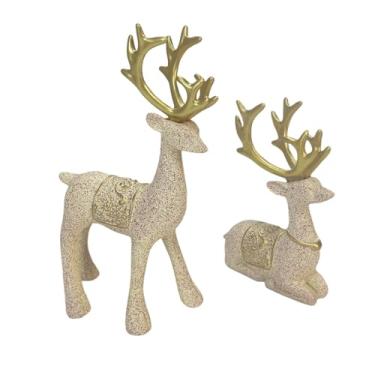 Imagem de Ｂｅｓｇａ Conjunto de 2 estatuetas de alce para decoração de mesa, centro de mesa, esculturas de animais, figuras decorativas para sala de estar, prateleira ou, Cinza