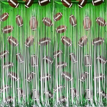 Imagem de OUSHISS Pacote com 3 adereços para fotos de decorações de festa de futebol, 1 x 2 m, cenário de cortinas de franja de folha de futebol para artigos de festa de aniversário com tema esportivo