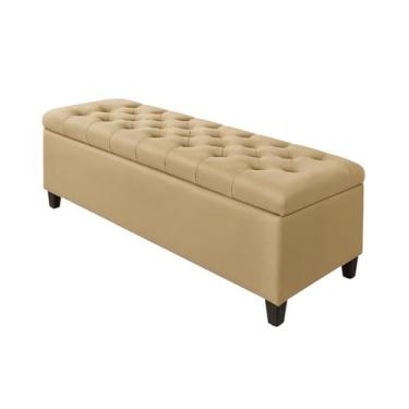 Imagem de Baú Estofado Articulado com Estrutura Reforçada - Sofá-Baú Organizador para Quarto e Sala - Pronto para Uso sem Montagem(Bege,Casal 120cm)