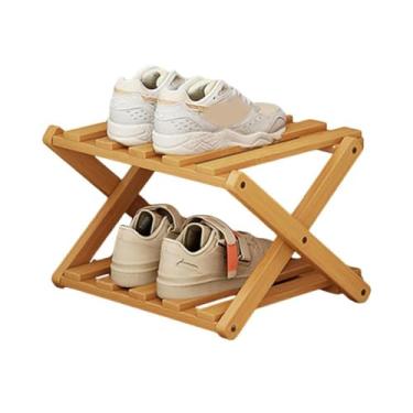 Imagem de SPXMQSS Sapateira dobrável de bambu, sapateira portátil de madeira, armário de sapatos de pé livre, prateleira de armazenamento multifuncional para entrada no quarto, sem instalação, marrom escuro, 2