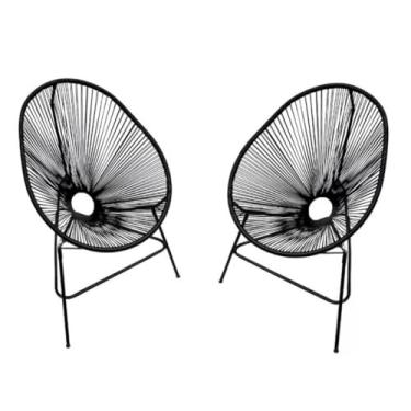 Imagem de Kit 2 Cadeiras Acapulco em Fibra Sintética Trançada | Área Externa e Interna | Varanda Moderna | Resistente(Preto)