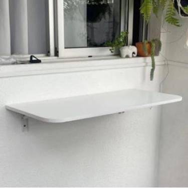 Imagem de Mesa Dobrável Retrátil de Parede 100x50 com Suporte – Mesa Suspensa para Cozinha Pequena e Escritório (Branca,66cm x 35cm)
