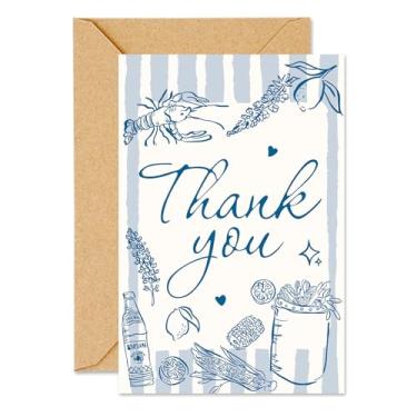 Imagem de Whaline Pacote com 24 cartões de agradecimento de verão azul lagostins marisco ferver festa cartão de notas com adesivo envelope para convite de festa de jantar de aniversário