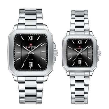 Imagem de Conjunto De Relógio Casual Simples Quartzo Design Tonneau Impermeavel Casal Preto