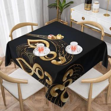 Imagem de Zeraoke Nota musical dourada com estrela brilhante caída - toalha de mesa quadrada de Natal 137 x 139 cm, poliéster xadrez vermelho e verde para jantares e festas de fim de ano, rugas para