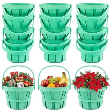 Imagem de Marsui 10 cestas de maçã de madeira a granel para presentes, 10 cestas de frutas silvestres com alça para o outono, dia de Ação de Graças, piquenique, jardim, colheita de frutas, morangos, flores