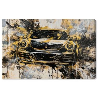 Imagem de Art Remedy Pinturas de carro de luxo Porsche II em tela amarela elegante, envolto em galeria, 61 cm x 40 cm