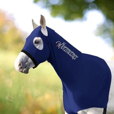 Imagem de Horzmetnex Capuz elástico de cavalo, protetor de crina de lycra, capuz de cavalo, proteção de crina, preparação para shows, treinamento (azul-marinho, M)
