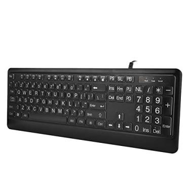 Imagem de Tnfeeon Teclado Com Fio USB, Design Ergonômico, Caracteres Grandes, Controles Multimídia para Digitação de Idosos Em Ambientes Com Pouca Luz