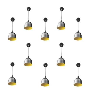 Imagem de Kit 10 Luminária Pendente Gota Com Interior Amarelo Com Fiação 110/220