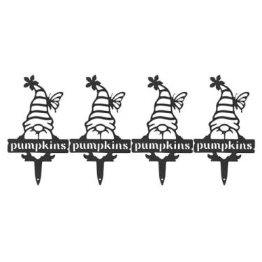 Imagem de Marcadores de plantas gnome, etiquetas de metal à prova de ferrugem, artesanato requintado, decoração elegante para jardim, quintal, ar livre, preto, 4 peças