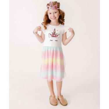 Imagem de Vestido Infantil Fantasia Tule Unicórnio Marisa Tam 4 -11016, Branco, 