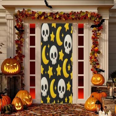 Imagem de Wassud Caveiras brancas com decoração de porta de estrela banner interno externo decoração de casa de varanda grande decoração de porta da frente 96 x 98 polegadas