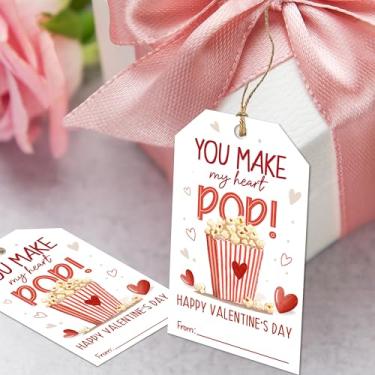 Imagem de Cazhes Etiquetas de presente de papel de dia dos namorados, 40 peças, etiqueta de nome dos namorados com cordão para sacolas de presentes, embalagem de presentes de Natal de pipoca para suprimentos de