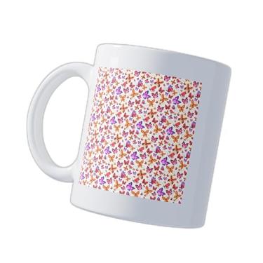 Imagem de Caneca Xícara Café Porcelana 300ml Com Desenho Aquarela Borboletas Multicoloridas
