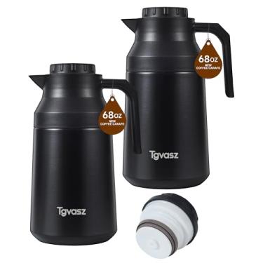 Imagem de 2 jarras de café térmicas isoladas de aço inoxidável para líquido quente a vácuo, pote térmico, dispensador de creme para manter leite de água quente (preto/preto, 1,927 g)