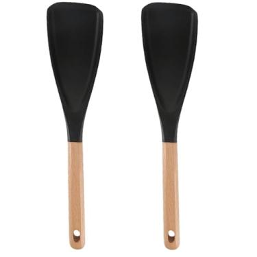 Imagem de 2025 Colher de Espátula de Silicone Multifuncional - Ferramenta de Cozinha Resistente ao Calor com Cabo de Madeira, Antiaderente, Máquina de Lavar Louça, (black)