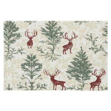 Imagem de CEBUGI Tapete de área 60 x 90 cm, macio, lavável, antiderrapante, com suporte de borracha, cervo, árvore de Natal, para sala de estar, quarto, decoração de casa