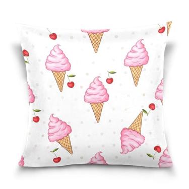 Imagem de Burbuja Capas de almofada 40,6 x 40,6 cm, casquinhas de sorvete, cereja, capa de almofada de veludo macio decorativa para sofá, sofá, sala de estar, quarto