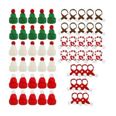 Imagem de Fenteer Conjunto de mini gorro e cachecol de tricô, capa para garrafa de vinho, enfeite de Natal para decoração de bolsas.