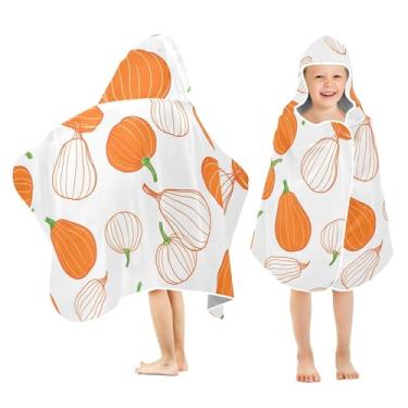 Imagem de Burbuja Toalha de banho com capuz laranja abóboras para crianças, toalha de praia de pelúcia macia absorvente para chá de meninas e meninos 3-10 anos, 61 x 127 cm