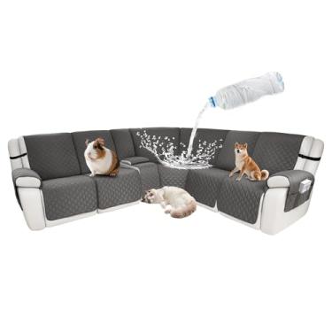 Imagem de ROFASVCO Capas de sofá reclináveis secionais à prova d'água, em forma de L, 8 peças, antiderrapante, lavável, conjunto de capa reclinável de canto para cães de estimação (5 lugares e 1 capa de console