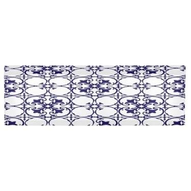 Imagem de Qilmy Cortinas de saia com padrão de azulejo de cerâmica mexicana para cozinha ou banheiro, sanefas para janela de tratamento de varão, bolso drapeado 137 x 45 cm para filtragem de luz, sala de estar