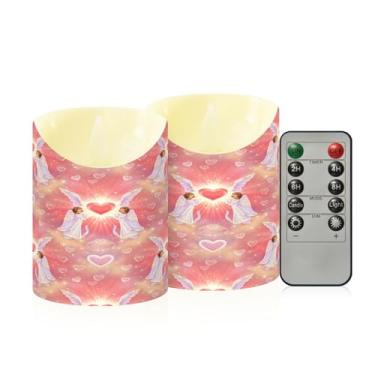 Imagem de Wassud Pacote com 2 velas anjos corações sem chama com controle remoto, velas realistas cintilantes com temporizador, velas decorativas para Natal, casamento, festa, decoração de casa pequena