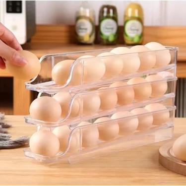Imagem de Porta Ovos Suporte 3 Andares Rolante (21 Ovos) | Dispenser Organizador de Geladeira