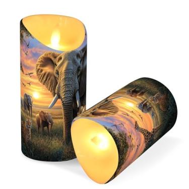 Imagem de ATTX Pacote com 2 velas sem chama de animais selvagens – Velas LED de 7,6 cm x 15 cm com controle remoto e temporizador para casa, casamento, decoração de acampamento #654