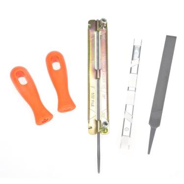 Imagem de Kit de Lâmina para Afiar Serra Elétrica Conjunto Afiação 6 Peças com Cabo Lâminas Planas Suporte Régua Limite Dentes Cor