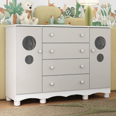 Imagem de Cômoda Infantil 125cm 2 Portas Com Vidro E 4 Gavetas Suspiro Multimóveis MP4460 Branco-off White