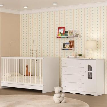 Imagem de Berço 3 em 1 para Colchão 130x60cm com Cômoda 1 Porta 4 Gavetas Liz Multimóveis Mp4761 Branco