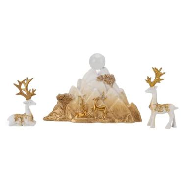 Imagem de Greensen Estatuas de Cervo Em Resina para Sentar ou Ficar Em Pé, Design Clássico Elegante Tradicional para Decoração de Sala de Estar, Escritório ou TV Cabinet (Branco e Dourado)