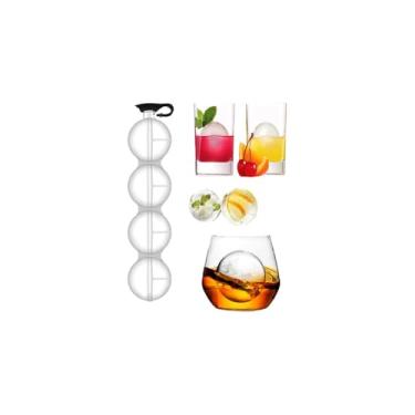 Imagem de Forma de Gelo Esférica, Plástico, 4 Esferas Grandes de 8cm, 23x6,5cm, com Tampa de Silicone para Drinks e Bebidas