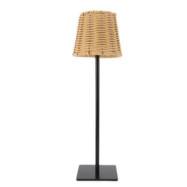 Imagem de Eujgoov Abajur de Vime Luz de Mesa Boho Regulável, PC Tecido à Mão Com 3 Temperaturas de Cor, Bateria Recarregável USB de 1800mAh para Cabeceira, Jardim, Pátio, Sala de Estar, Escritório (Preto)