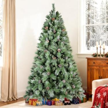 Imagem de Bulexwish Árvore de Natal com ponta de neve de 1,5 m com pinhas, design premium sem iluminação articulada, árvore de Natal artificial, decoração de árvore de Natal para casa, escritório, férias