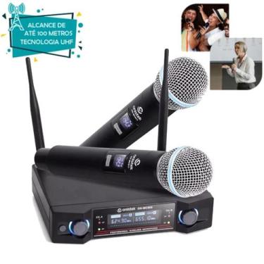 Imagem de Microfone Sem Fio Duplo Uhf Hi Fi Dinamico Display Digital Preto alcan