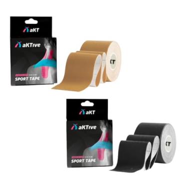 Imagem de Kit 2 Fita Tape Bandagem Kinesio Bege e Preta AKTive Tape Sport Kinesiology Anti alergico