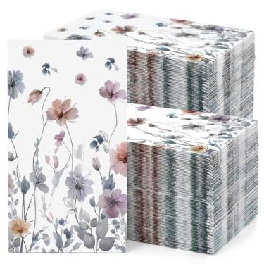 Imagem de Epakh 200 peças de toalhas de convidadas de papel a granel guardanapo floral 2 camadas descartáveis boho vintage flores guardanapos de jantar aquarela primavera decorativa toalha de mão botânica para