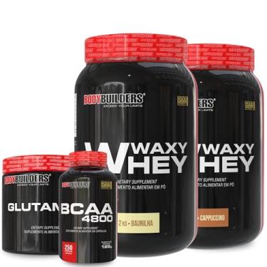 Imagem de KIT 2x Whey Protein Waxy Whey Baunilha e Cappuccino 2kg + Glutamina 500g + BCAA 4800 250 Cápsulas - Bodybuilders